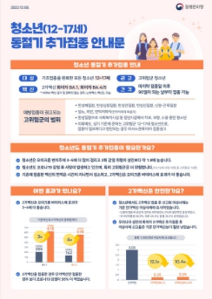 충북도, 코로나19 청소년 대상 동절기 추가접종 시행