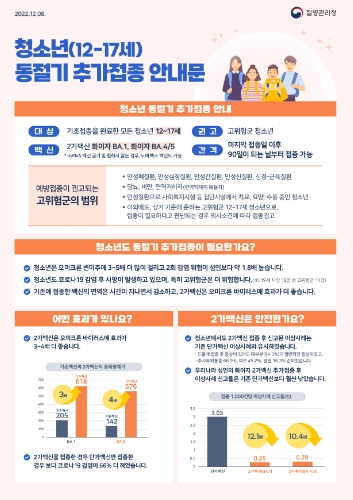 군산시, 12-17세 청소년 대상 동절기 추가접종
