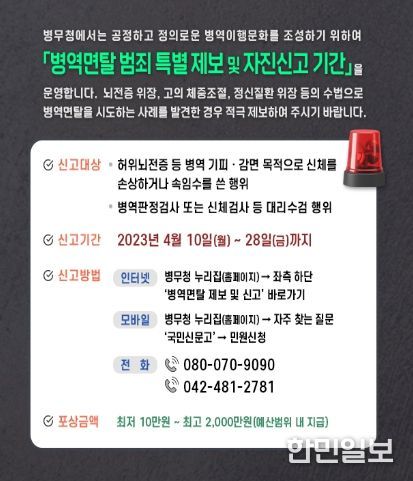 『병역면탈 범죄 특별제보 기간 운영』 공고문