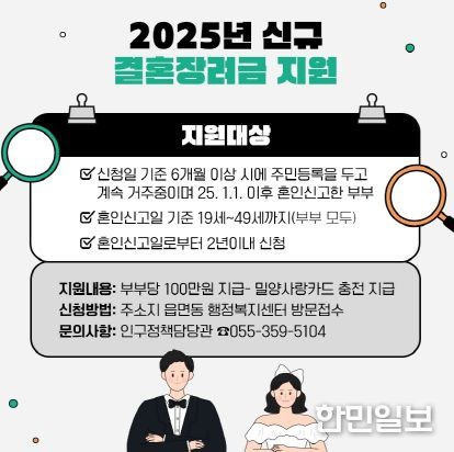 밀양시 신혼부부 결혼장려금 홍보물