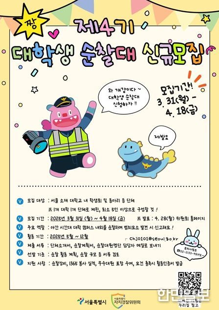 제4기 대학생 순찰대 모집 포스터