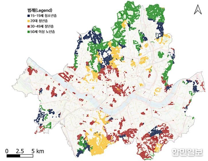 도시숲 이용 유형별 공간분포