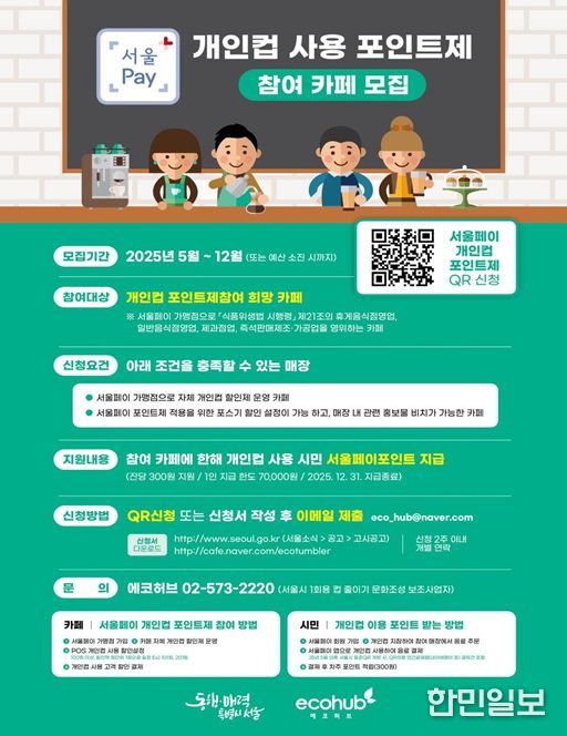 ‘서울페이 개인컵 사용 포인트제’ 참여카페 모집 홍보물