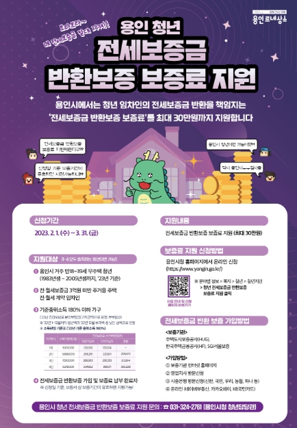 용인청년 전세보증금 반환보증 보증료 지원사업 안내 포스터