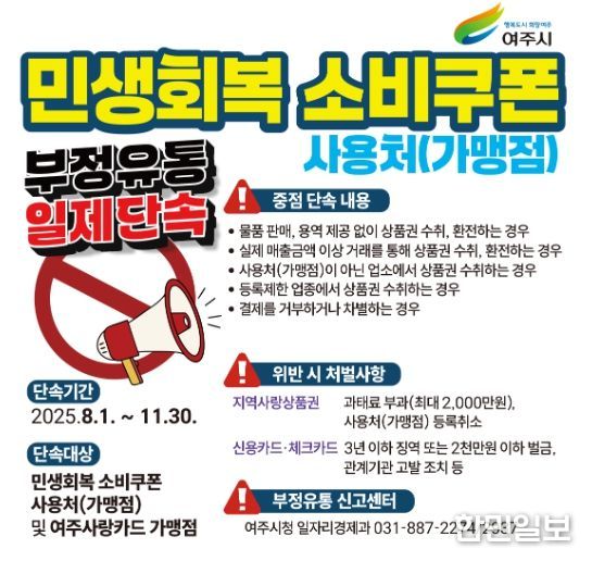여주시, ‘민생회복 소비쿠폰’ 사용처 부정유통 일제단속 실시