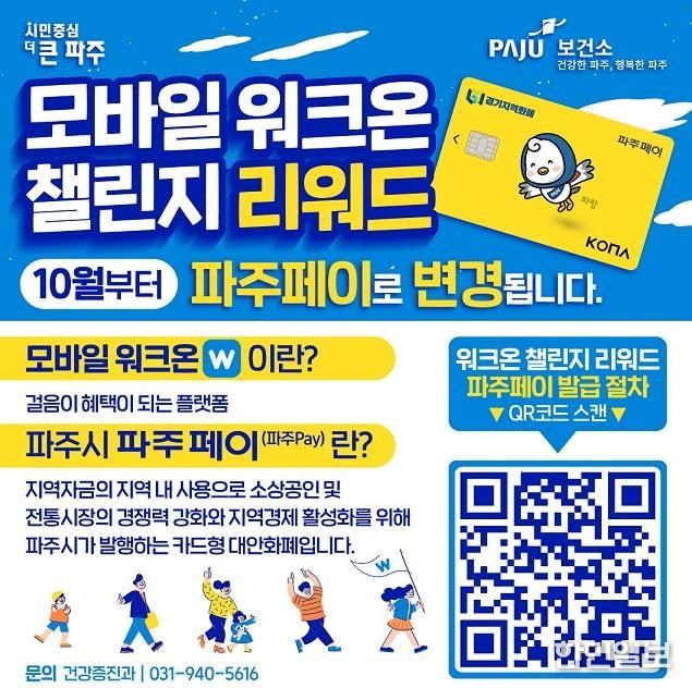 파주보건소,‘워크온 보상’파주페이(지역화폐)로 지급