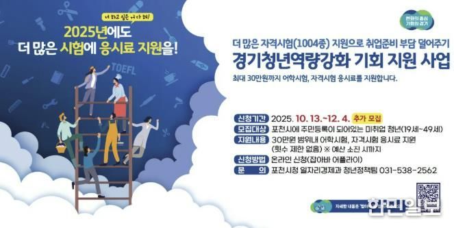 포천시, 미취업 청년 어학·자격시험 응시료 지원사업 추가 모집