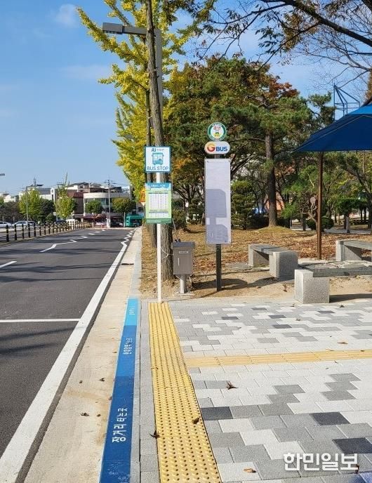 노선 연장으로 11월 1일부터 171번 버스가 정차하게 되는 안산대학교 교내 버스정류장 전경.