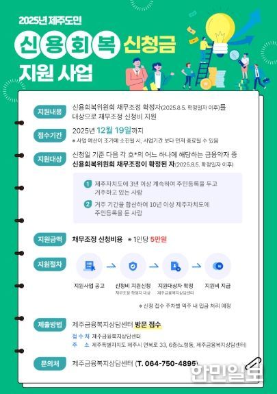 2025년 제주도민 신용회복 신청금 지원 사업 웹포스터