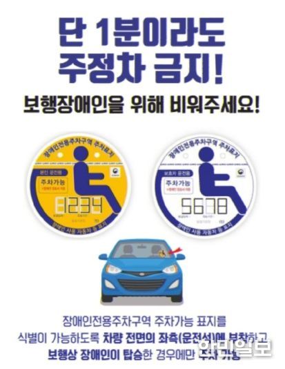 장애인전용주차구역 주차표지 사용 안내문