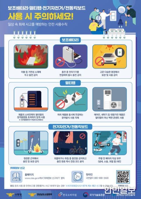 보조배터리·멀티탭·전기자전거/전동킥보드 화재사고 예방 홍보 포스터