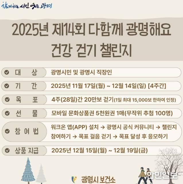 2025년 제14회 다함께 광명해요 건강 걷기 챌린지 안내문.