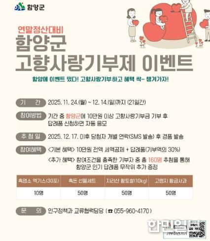 함양군, ’고향사랑기부제 연말정산 이벤트’ 실시