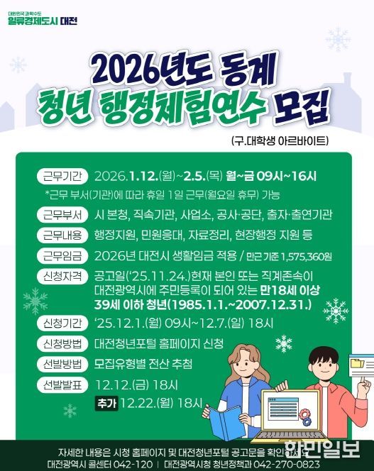 동계 청년 행정체험연수생 80명 선발