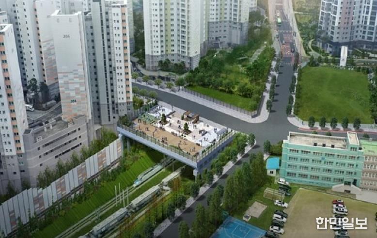 도로교와 녹지교로 이루어져 있는 가칭 북아현 과선교 조감도