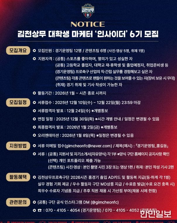 김천상무, 대학생 마케터 ‘인사이더 6기’ 모집