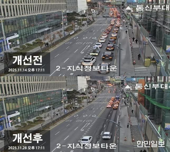 과천대로7길 퇴근시간대 모습(개선 전후)