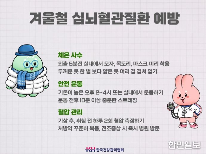 겨울 심뇌혈관질환 ‘중증’ 위험... 체온 유지 및 만성질환 관리 등 선제적 대비 필수