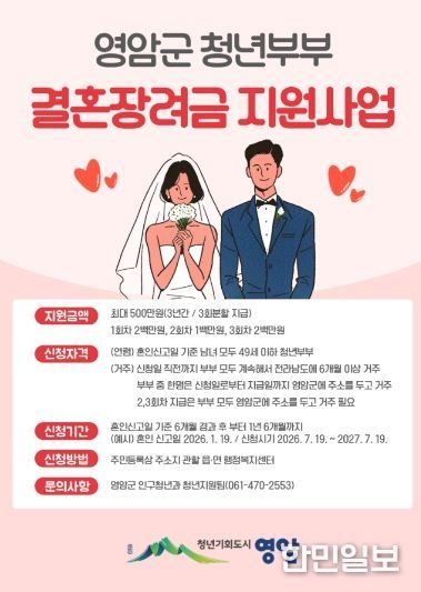 영암군 청년부부 결혼장려금 지원사업 포스터