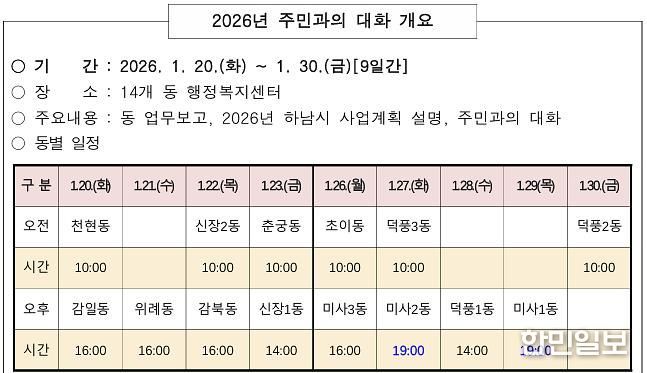 2026년 하남시 주민과의 대화 일정
