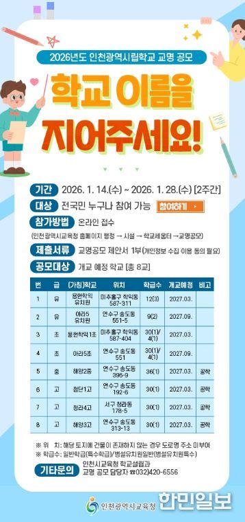 신설학교 8교 명칭 공모