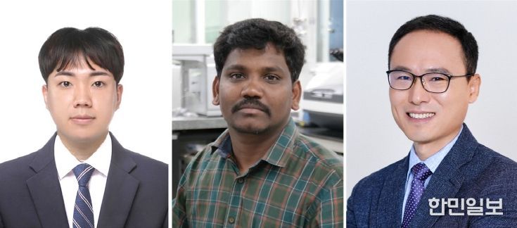 경상국립대학교 박사과정 정시언 씨, 라자 아루무감 센틸 박사, 최명룡 교수(왼쪽부터)