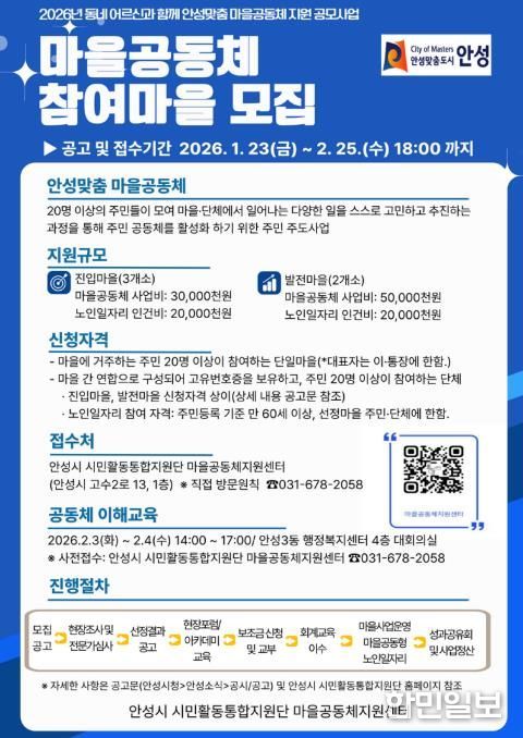 2026년 안성시 마을공동체·시민동아리 공모사업 추진