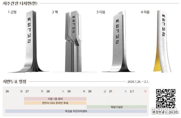 독립기념관 지주간판 디자인(안) 및 시민투표 일정.