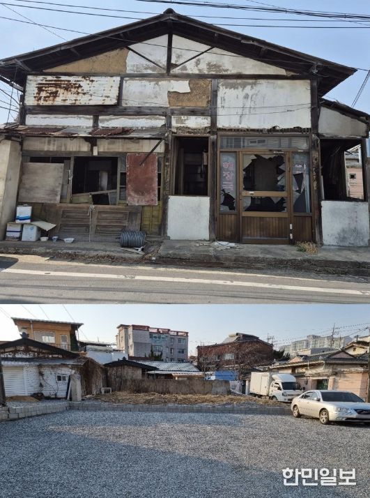 빈집정비사업으로 확보된 공간(위: 정비 전, 아래: 정비 후)