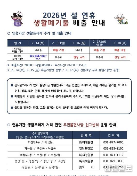 의정부시, 설 연휴 생활쓰레기 관리 대책 추진