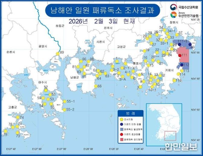 남해안 일원 패류독소 조사결과