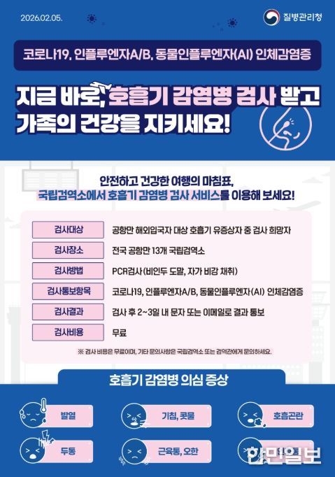 '공항·항만 여행자 호흡기 감염병 검사 서비스' 포스터