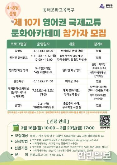 동래문화교육특구, 제10기 영어권 국제교류 문화 아카데미 운영