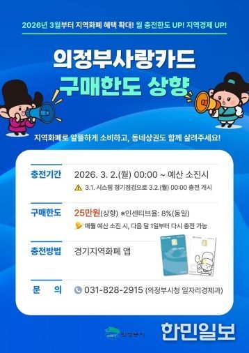 의정부시, 3월부터 의정부사랑카드 월 구매 한도 상향