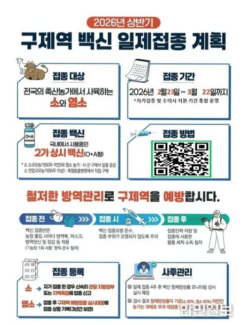 '2026년 상반기 구제역 백신 일제접종 계획' 안내문