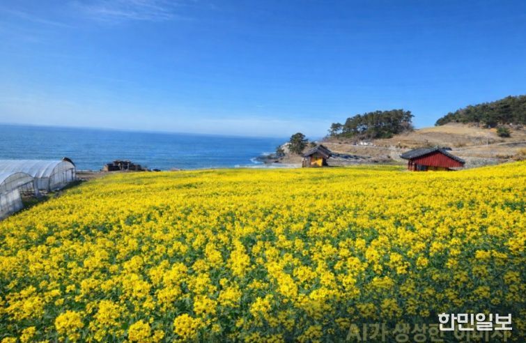 채꽃과 바다와 노을이 어우러진 환상 조화