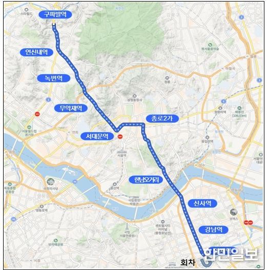 A741 운행 개요- 운행구간 : 구파발역~독립문~광화문역~강남역~양재역(편도 23.5km)