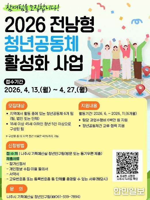 2026년 전남형 청년공동체 활성화 사업 안내 포스터.